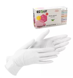 Перчатки нитриловые смотровые ECOLAT белые М 50 пар/уп 604-457