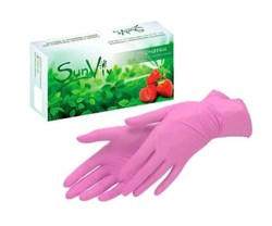 Перчатки нитриловые розовые SunViv размер XS 50пар/уп 601-785 - фото 7520