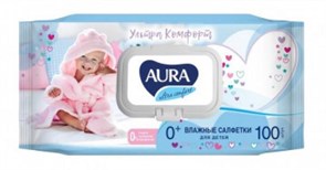 Салфетки влажные детские AURA 100шт/уп крышка-клапан 159-13
